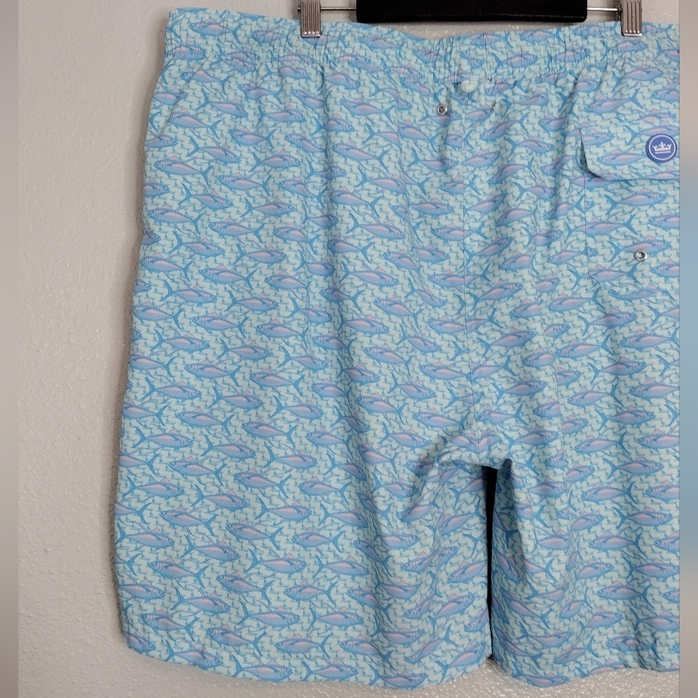 Peter Millar Blue Aquatic Fish Print Elastic Waistband Board Shorts Sz XXL - Picture 5 of 15